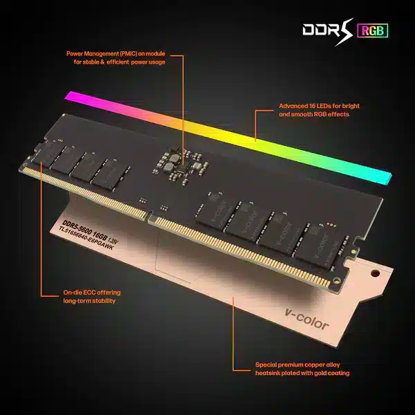 זכרון V-Color DDR5 Gaming Memory RGB 32GB(16GBx2) 6000MHz CL40 Memory Kit 3 זכרון V-Color DDR5 Gaming Memory RGB 32GB(16GBx2) 6000MHz CL40 Memory Kit – תמונה 3