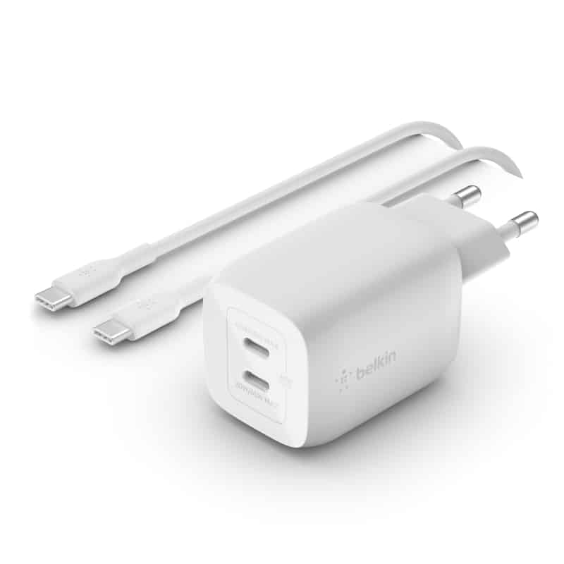 מטען קיר כפול עם כבל USB-C ל-USB-C PD GaN 68W - WCH013vf2MWH 1 מטען קיר כפול עם כבל USB-C ל-USB-C PD GaN 68W - WCH013vf2MWH