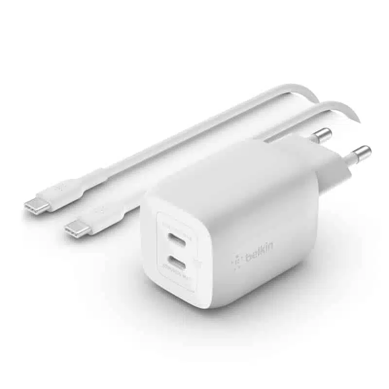 מטען קיר כפול עם כבל USB-C ל-USB-C PD GaN 68W - WCH013vf2MWH 1 מטען קיר כפול עם כבל USB-C ל-USB-C PD GaN 68W - WCH013vf2MWH