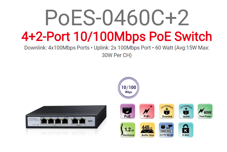 סוויץ Provision 4+2 PORT 10/100Mbps PoE 30W per Channel 1 סוויץ Provision 4+2 PORT 10/100Mbps PoE 30W per Channel