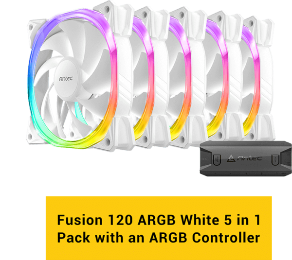 fusion120 argb white pdt06 מאוררים למארז Antec Fusion 120mm ARGB 5 PACK Fan And Conntroller