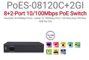 סוויץ 2PORT UPLOAD 1GB + Provision PoES-08120C+2GI 8port 10/100