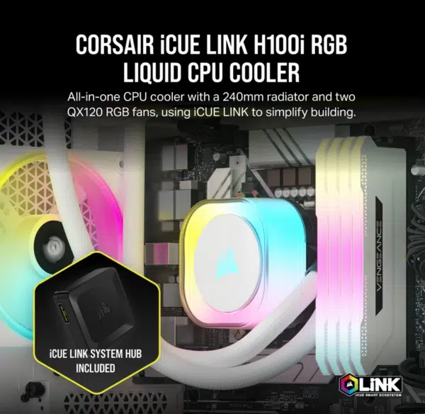 H100I LINK 1 קירור נוזלי לבן Corsair iCUE LINK H100i RGB 240mm