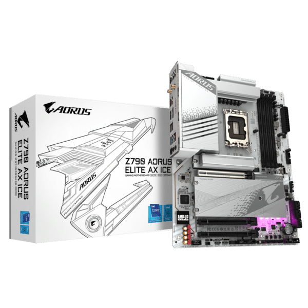 Z790 AORUS ELITE AX ICE 01 לוח אם Gigabyte Z790 AORUS ELITE AX ICE ATX DDR5 WIFI BT WHITE