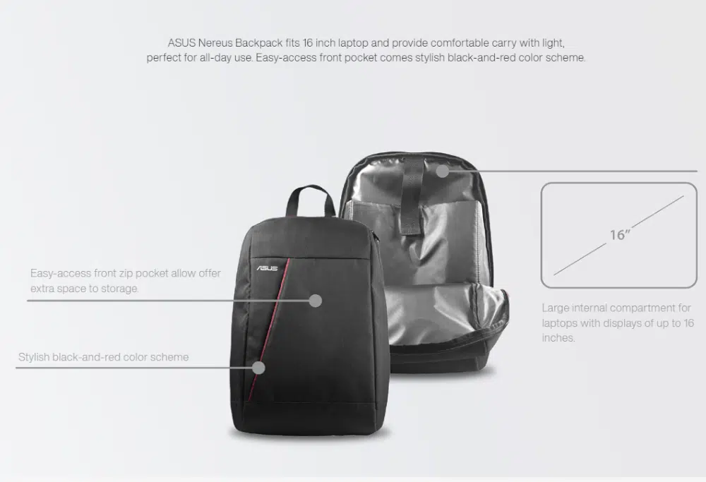תיק גב ASUS Nereus Backpack Up to 16inch Laptop Stylish 2 תיק גב ASUS Nereus Backpack Up to 16inch Laptop Stylish – תמונה 2