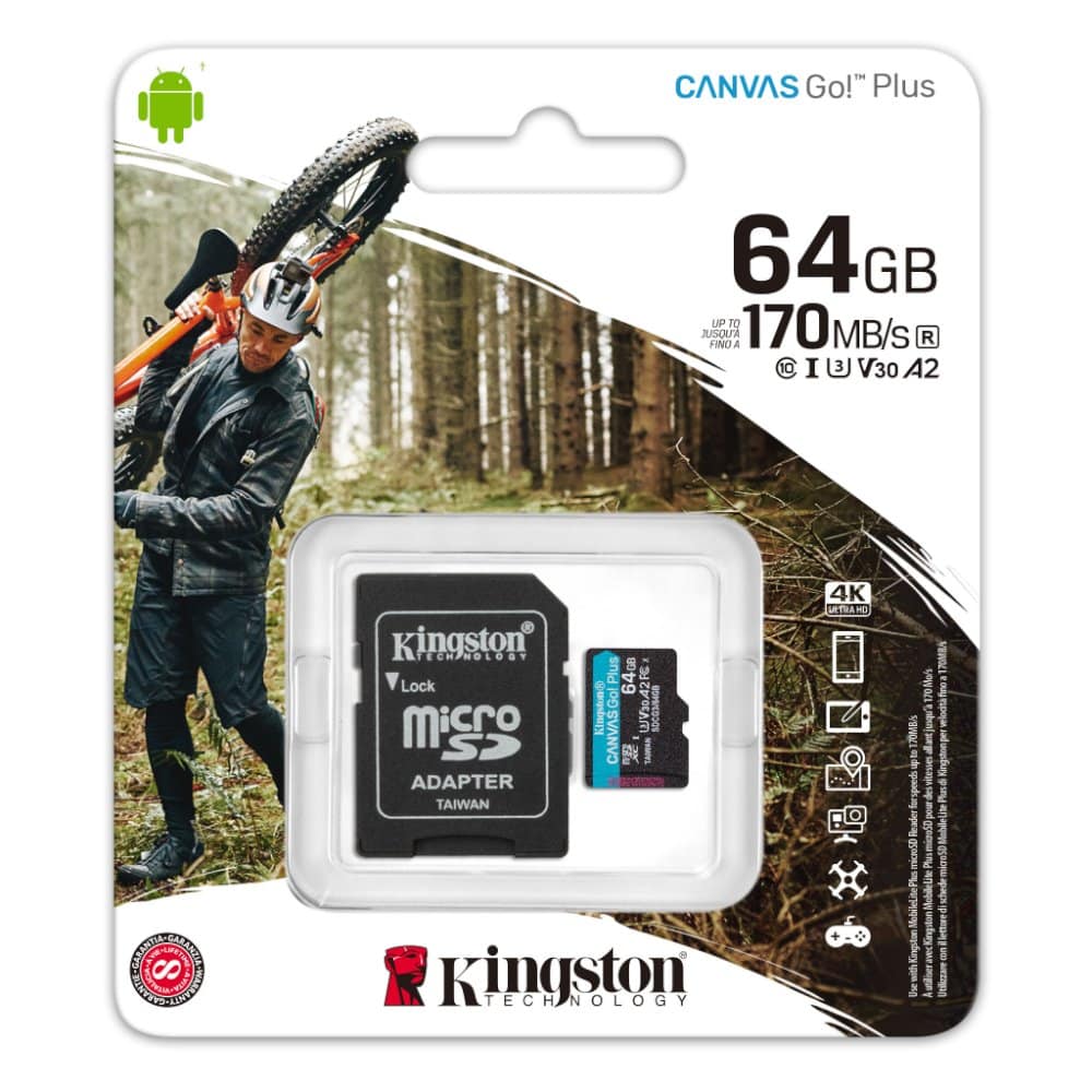 כרטיס זכרון Kingston Canvas Go! PLUS 64GB 170MB/S Micro-SD 1 כרטיס זכרון Kingston Canvas Go! PLUS 64GB 170MB/S Micro-SD