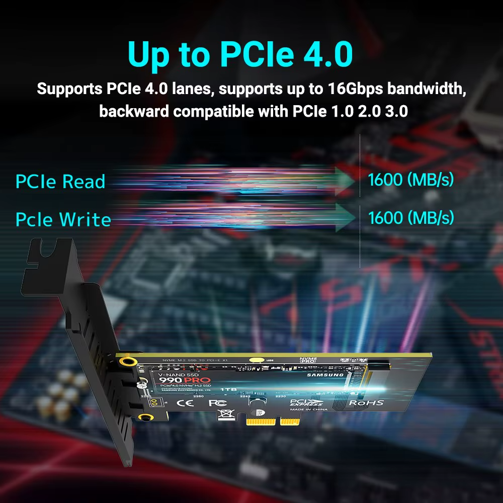 כרטיס הרחבה PCIe x4 to M.2 Adapter Support 2280 M.2 3 כרטיס הרחבה PCIe x4 to M.2 Adapter Support 2280 M.2 – תמונה 3